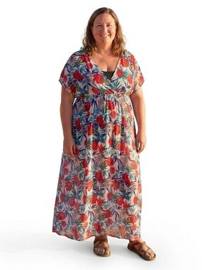 FLORAL Tropical Sheer Plus Size 3X Full Length Beach 🏝️ Bathing Suit Cover Up